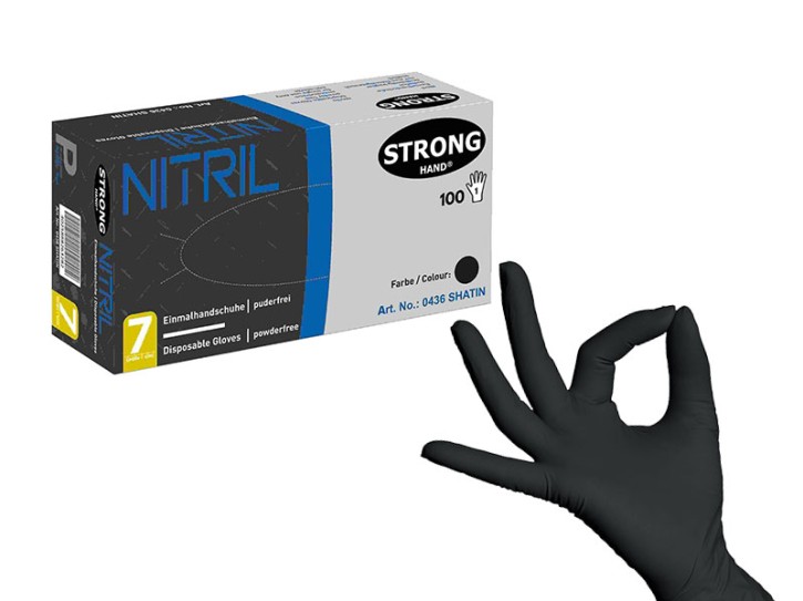 Disposable Gloves Stronghand® 0436 Shatin black (size 8)