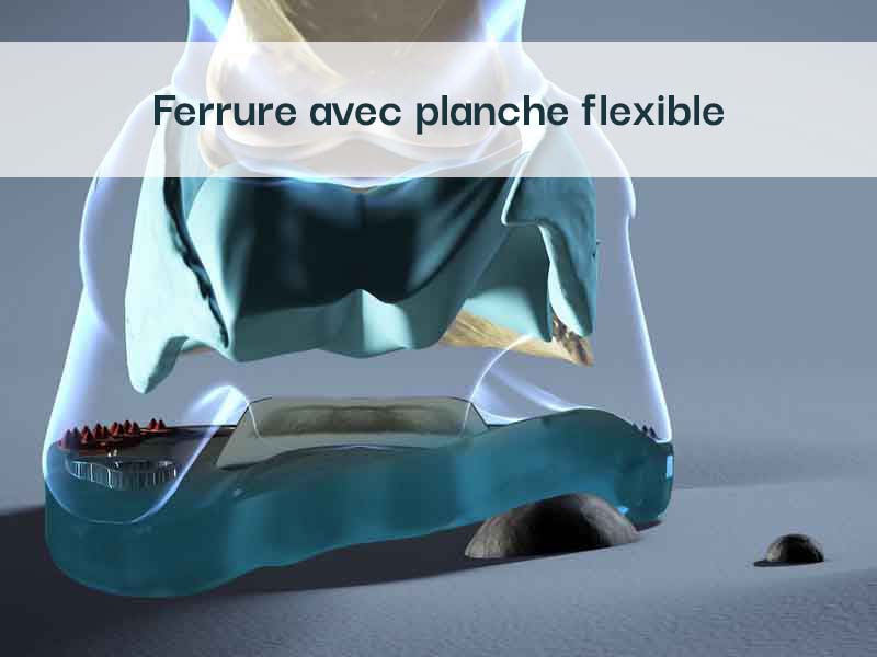 Mécanisme du sabot - représentation d'une ferrure en plastique avec planche flexible