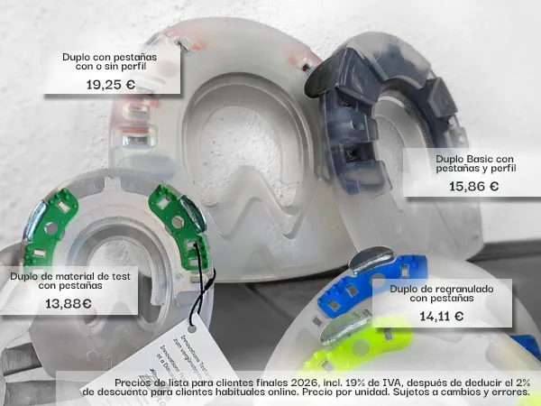 Comparación de precios: distintas herraduras compuestas y sus precios brutos de lista tras aplicar el descuento en línea para clientes habituales.