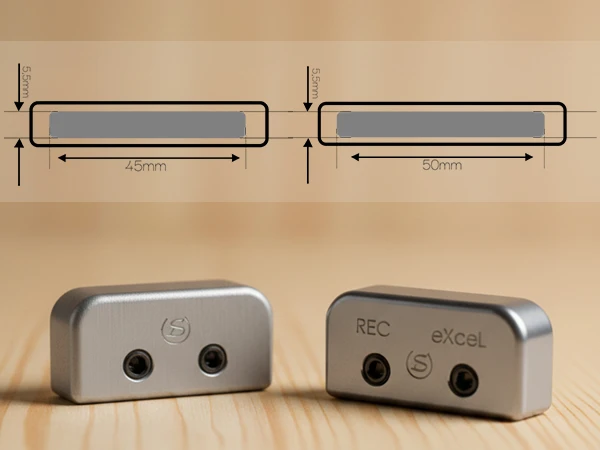 Comparison of the standard and slightly wider eXceL versions of Double S rasp end covers, also known as hand protection for hoof rasps.