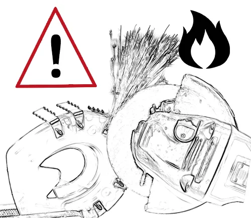 Überstehende Schrauben des Cast-Beschlags werden mit dem Winkelschleifer abgetrennt. Warnung: Entstehung von Funken und Flammen. 