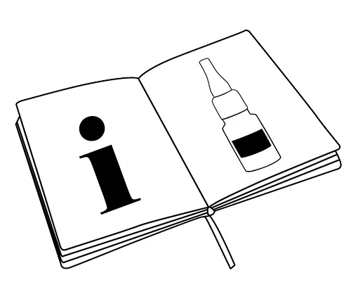 Ein offenes Buch mit einem Infozeichen und einer Klebstoffflasche als Hinweis auf die Sicherheitshinweise des Klebstoffs.