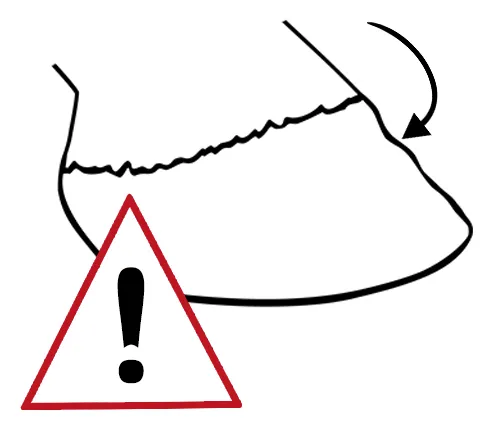 Warnung bei stark unebenen, unregelmäßigen Hufwänden.