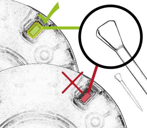 Der Kopf des Hufnagels muss ein bisschen größer sein als das Nagelloch im Hufeisen, damit der Nagel nicht durch das Loch rutschen kann