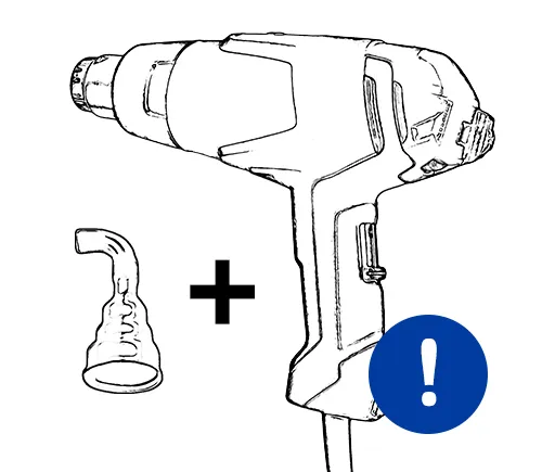 Illustration indicating that the reducer nozzle must be compatible with the hot air device.