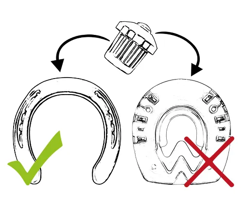 Der Einschlagstollen Speedie darf nur bei konventionellen Hufeisen verwendet werden, nicht beim Duplo-Beschlag.
