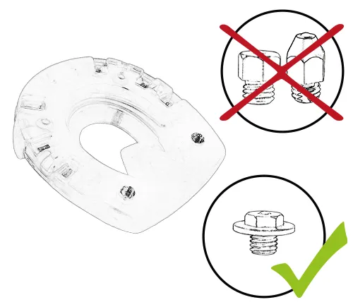 Ein Duplo-Beschlag ohne Metallkern im Trachtenbereich darf nur mit kleinen Gleitschutz-Stollen mit Bund verwendet werden. Große Stollen sind nicht geeignet.