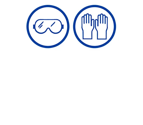 Beide Symbole kennzeichnen empfohlene Schutzausrüstung: Augenschutz und Handschutz sollten getragen werden