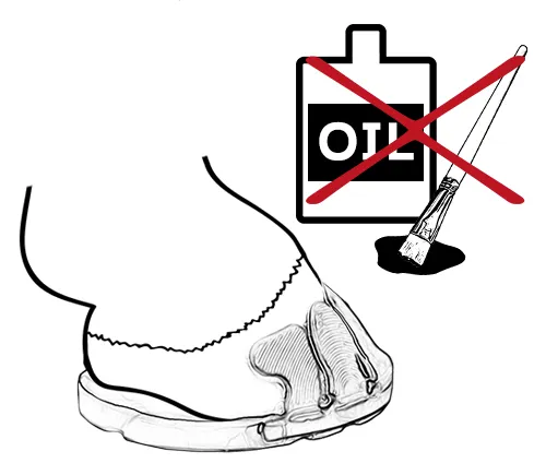 Warnung: vor dem Anbringen des Klebebeschlag keine ölhaltigen Hufpflegemittel verwenden