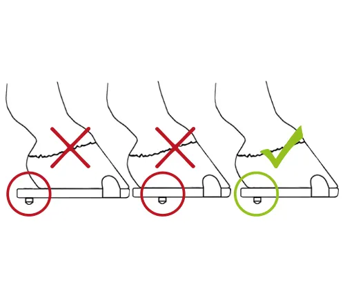 Die Stollen dürfen nicht zu weit vorn oder zu weit hinten platziert werden. Sie müssen sich genau unter den Trachten befinden