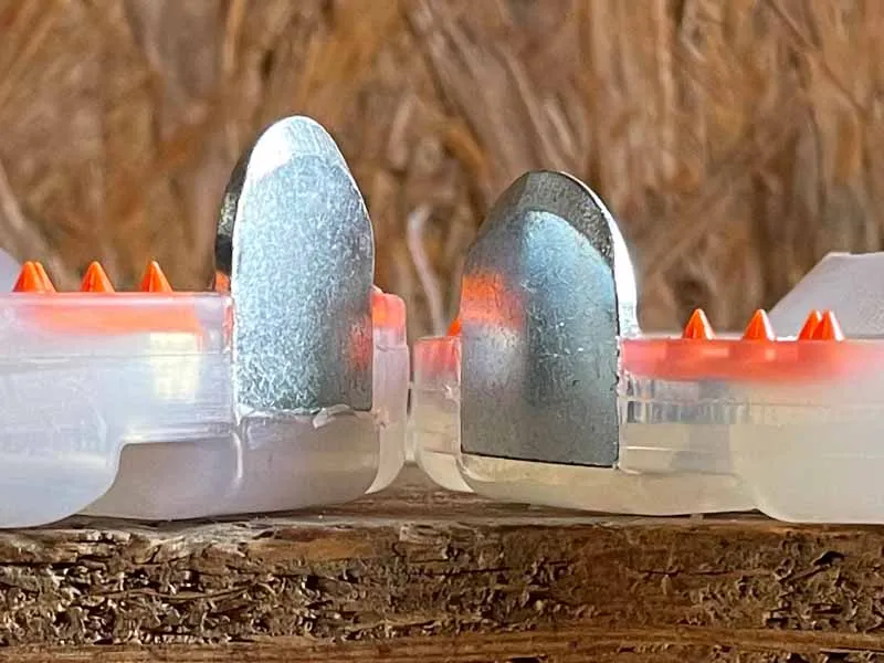 a regular plastic horseshoe with a metal core compared to the version designed for cold-blooded and working horses