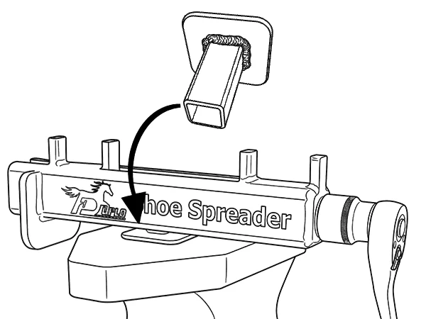 Illustration showing how the Shoe Spreader should be mounted in an anvil.