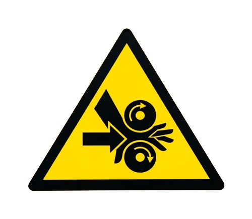 Warning symbol indicating a risk of entanglement and crushing when working with the Shoe Spreader.