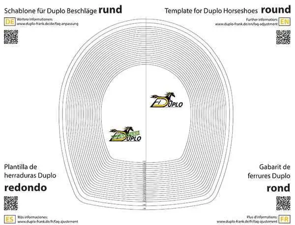 Schablone für Verbundhufeisen um die optimale Form und Größe für den Huf des Pferdes zu finden