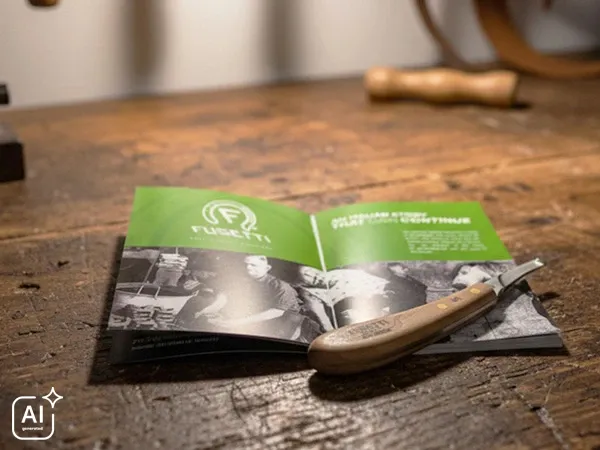Double S Fusetti: Legra para cascos Big Horn sobre un banco de trabajo. Debajo, el catálogo de productos de Double S Fusetti