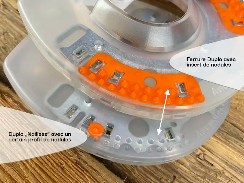 Différence entre un fer Standard régulaire avec insert de nodules et un fer Nailless avec un certain profil de nodules