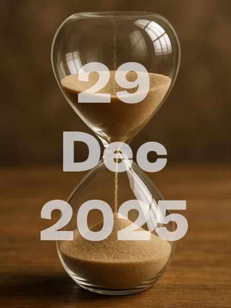 Clessidra con la data 29.12.2025.