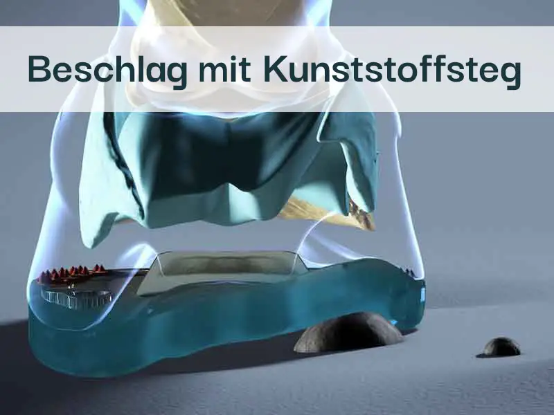 visuelle Darstellung der Flexibiltät des Kunststoffstegs beim regulären Verbundhufeisen, wenn ein Pferd auf einen Stein tritt